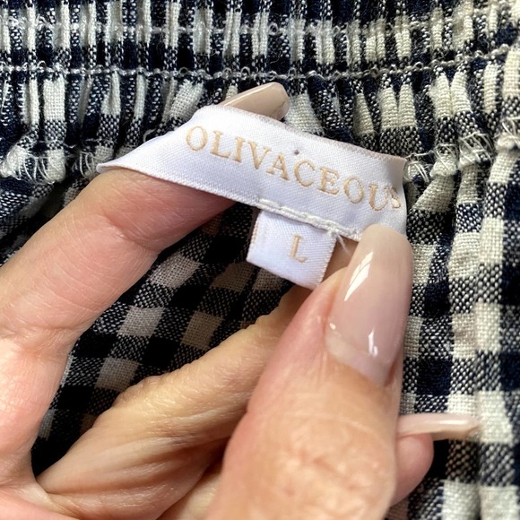 Olivaceous Linen off the Shoulder Gingham Knot Front cropTop L western cowgirl - Picture 4 of 4